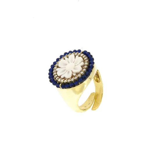 Anello argento cammeo zirconi sferine blu