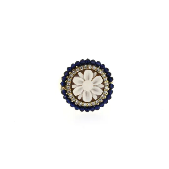 Anello argento cammeo zirconi sferine blu
