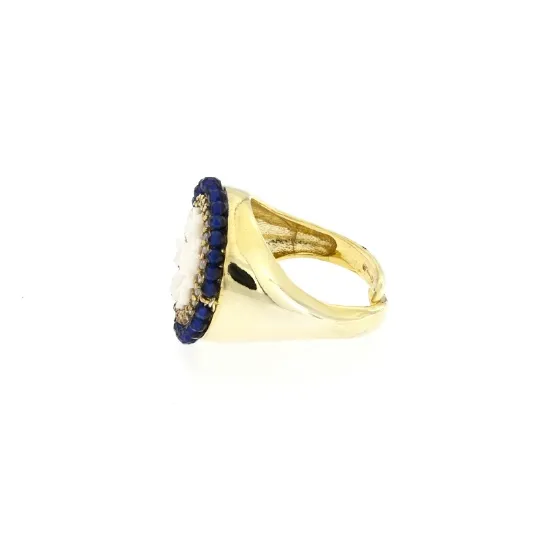 Anello argento cammeo zirconi sferine blu