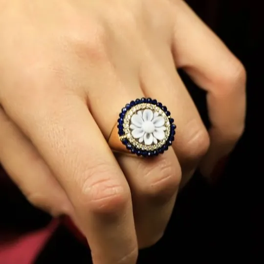 Anello argento cammeo zirconi sferine blu