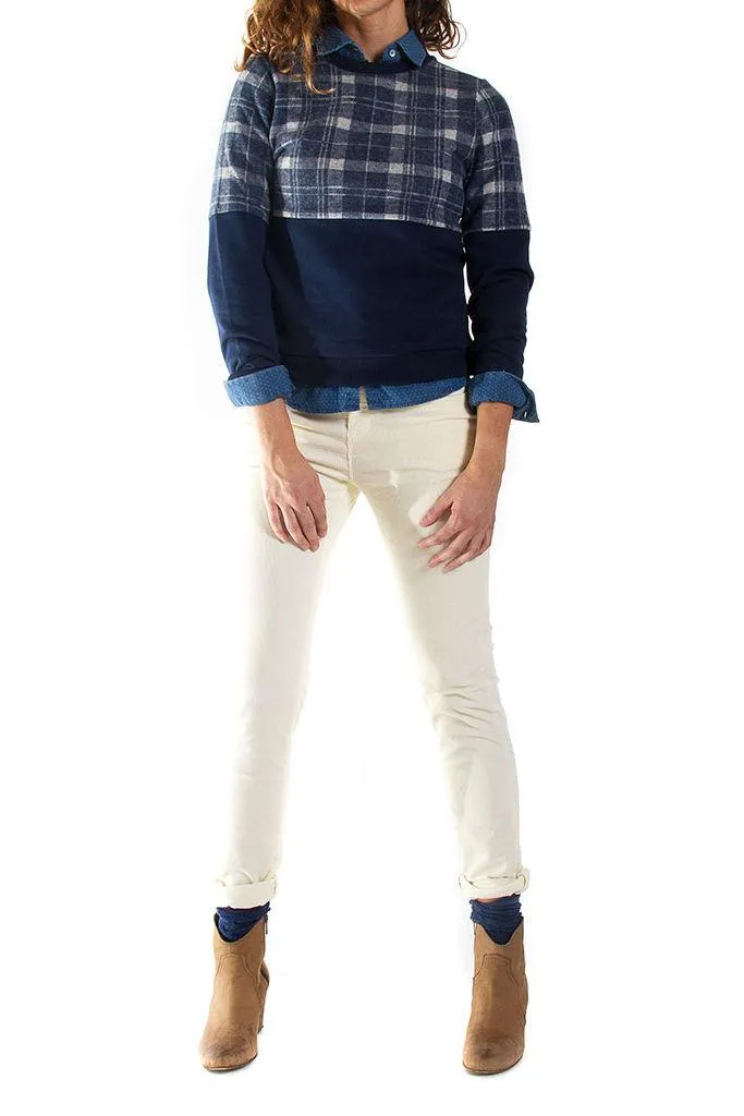 Carrera  ---------    ------------Felpa girocollo a quadri - Beige/blu